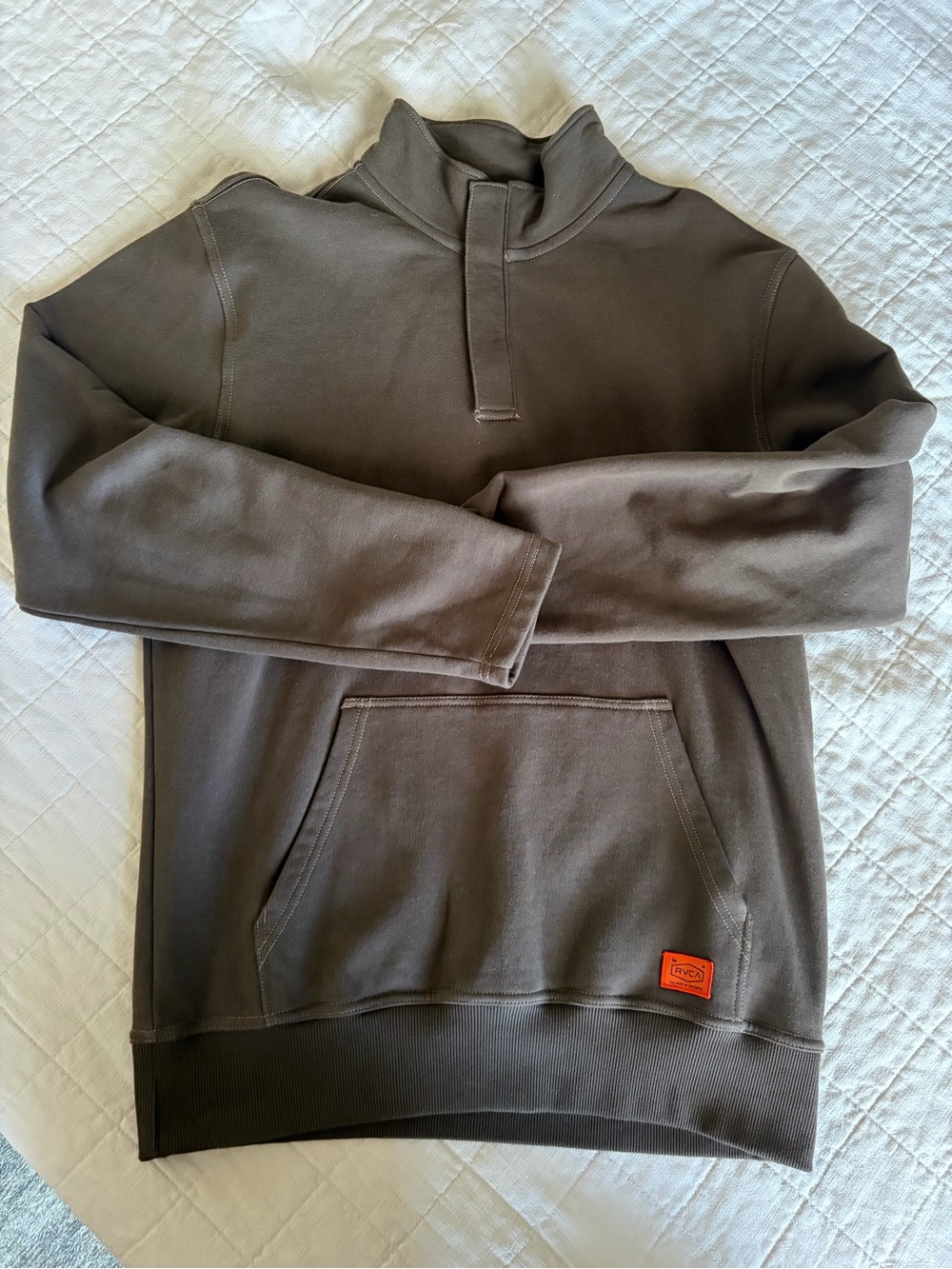 RVCA Men's Quarter-Zip Pullover Hoodie in Brown